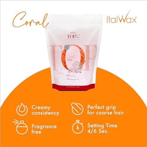 Italwax Top Line Coral Hard Wax Beads 1.65 lb (750 g) – Creamy Strong Grip Wax for Bikini & Coarse Hair, Suitable for Sensitive Skin, Professional Use – Made in Italy