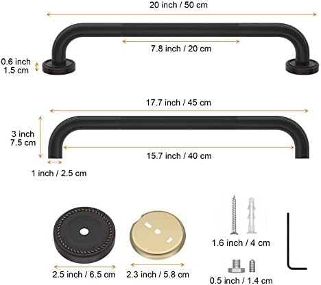 2 Pack 20 Inch Anti Slip Shower Grab Bar Oil Rubbed Black Bronze, ZUEXT Antique Brass Bathroom Grab Bar, Knurled Bath Balance Bar, Safety Handrail Support, Handicap Elderly Senior Assist Bath Handle