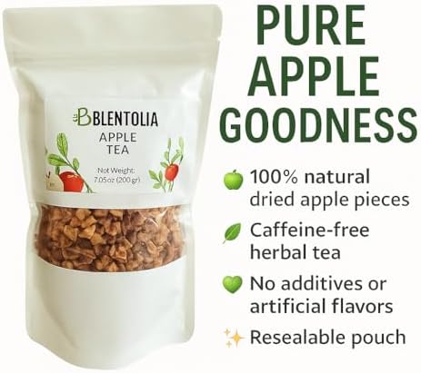 Blentolia Apple Tea | 100% Natural Dried Apple Pieces | Caffeine-Free Herbal Fruit Tea | Refreshing & Flavorful Hot or Iced Tea – 7.05oz (200g) Resealable Pouch