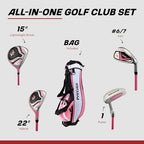 Precise X7 Kids Golf Clubs Set – Boys’ & Girls’ Junior Golf Set with Lightweight Graphite Shafts, Hybrid, Putter & Stand Bag