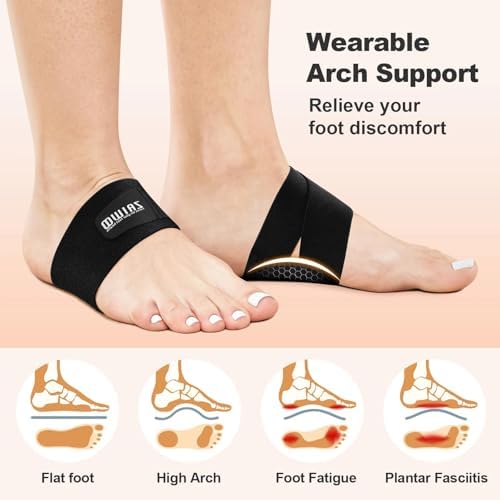 ZAIWOO Wearable Arch Support Inserts for Women & Men – 2 Adjustable Heights, Non-Slip Breathable – Plantar Fasciitis Relief Arch Band for Flat Feet, High Arches