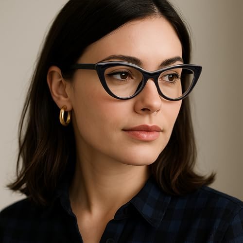 2SeeLife Premium Cat Eye TR-90 Reading Glasses for Women – Narrow–Medium Fit, Sturdy Frame, Spring Hinges, Stylish Readers, Black, +1.00