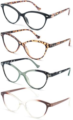 HEEYYOK 0.75 Readers For Women Small Face Womens Reading Glasses Cat Eye 4-Pack Cheaters Reading Glasses Comfort Spring Hinge