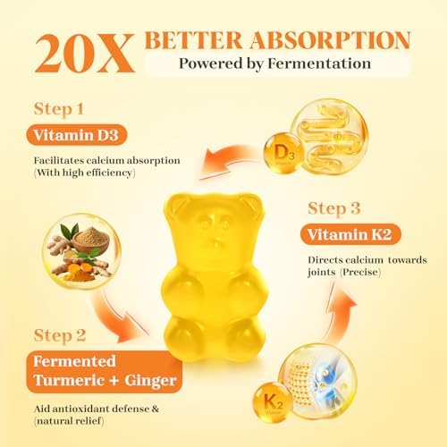Turmeric Curcumin with Ginger Gummies, Vegan Formula with Fermented Turmeric & Black Pepper, Joint Comfort & Mobility, Sugar-Free with Vitamin D3 + K2, Natural Peach Flavor – 150 Gummies (2 Bottles)