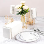 Goodluck 200-Pack Linen-Feel Disposable Guest Towels – Soft and Absorbent Paper Hand Towels for Bathroom or Kitchen – Elegant White Napkins with Silver Design for Parties, Weddings, Dinners Events