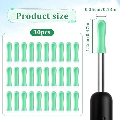 Ear Wax Removal Replacement Tips for Ear Camera 30Pcs Ear Spoon Tips for Wet/Dry Ear Ear Cleaner Tips Wax Cleaning Ear Spoons Tips Silicone Soft Cleaning Reuse Cap for Ear Wax Removal (Green)