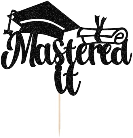 black gold Glitter Mastered It Cake Topper, 2026 graduation cake topper, Masters Graduation Party Decorations Supplies MBA Party Decorations Supplies