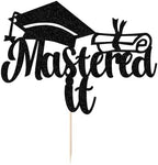 black gold Glitter Mastered It Cake Topper, 2026 graduation cake topper, Masters Graduation Party Decorations Supplies MBA Party Decorations Supplies