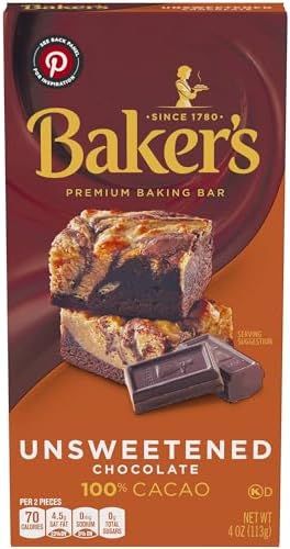 Baker's Premium Unsweetened Chocolate Baking Bar, 4 Ounce (Pack of 12)