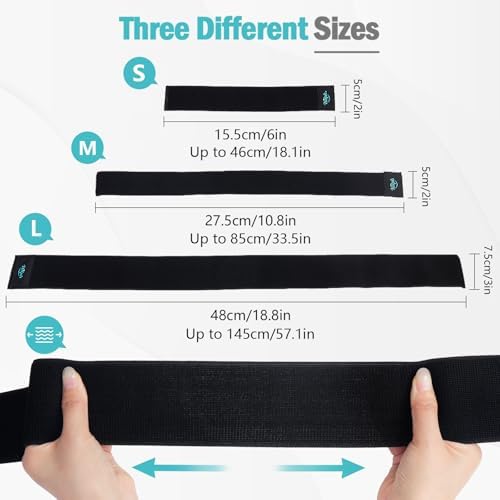 Hilph Ice Pack Strap, Stretchable, 3 Sizes Belt Extender Stretch Straps, Elastic Hook and Loop Extension Straps Add Length to Most Ice Packs, Multiple Uses, Black