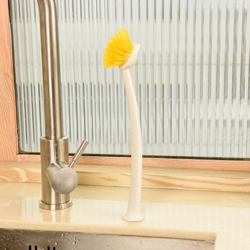 2/1Pack Multifunction Scrub Dish Brushes, Long Handle, Suction Cup, Space Saving (White-1Pack)