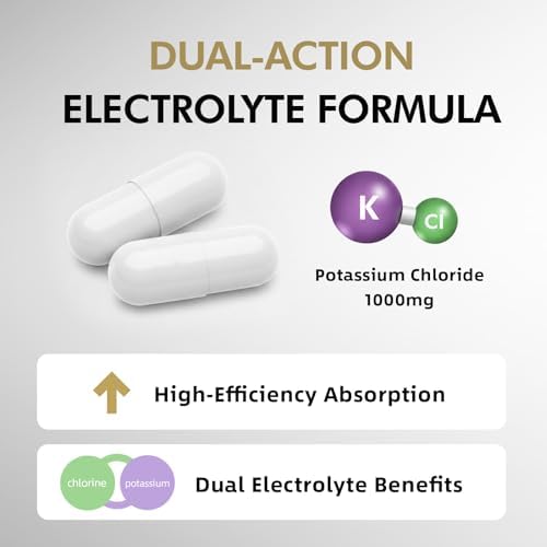 High Potency Potassium Chloride 1000mg Potassium Supplement – Supports Electrolyte Balance, Heart, Muscle & Nerve Health | Vegan, Non-GMO, Gluten-Free – 90 Capsules