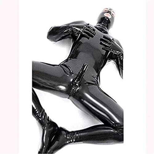 Men's shiny patent leather cat suit full body men sexy latex tight zipper jumpsuit rubber clothing
