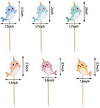 48 Pcs Narwhal Cake Toppers Narwhal Cupcake Toppers Ocean Birthday Party Decorations Supplies Under the Sea Blue Ocean Themed Party Baby Shower Birthday Supplies