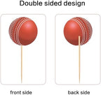 Ercadio 24 Pack Double Sided Cricket Cupcake Toppers Sports Ball Cricket Cupcake Picks Cricket Theme Birthday Cake Decorations for Baby Shower Kids Birthday Party Cake Decorations Supplies, Red-1