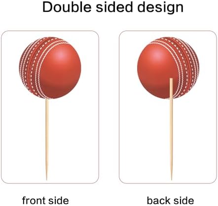Ercadio 24 Pack Double Sided Cricket Cupcake Toppers Sports Ball Cricket Cupcake Picks Cricket Theme Birthday Cake Decorations for Baby Shower Kids Birthday Party Cake Decorations Supplies, Red-1