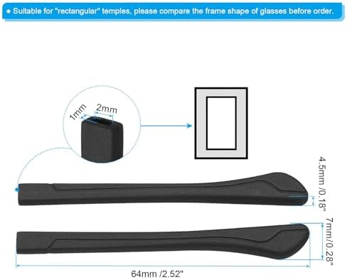 PATIKIL Glasses End Tips, 4 Pairs Eyeglass Anti Slip Ear Sock Pieces Tube Sleeve Silicone Replacement Temple for Rectangle Thin Metal Eyeglass Temple, Black-12