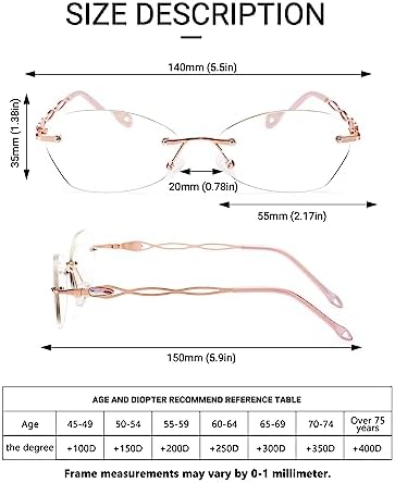 LUFF Stylish Rimless Reading Glasses for Women Anti-Blue Light, Fashion Comfortable and Lightweight Frameless 1PC Reader