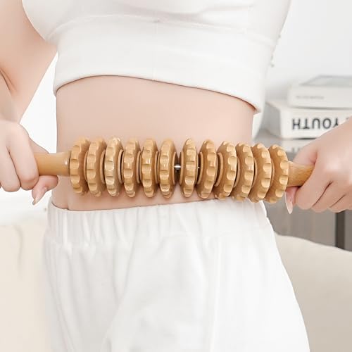 Xokocli Wood Cellulite Massage Roller Wood Therapy Massage Tools Body Roller Fascia Blaster Lymphatic Drainage Massager for Legs Thighs Muscle Pain Relief(White 12-Wheel)