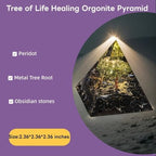 Tree of Life Orgone Pyramid for Positive Energy, Orgonite Peridot&Obsidian Healing Crystal for Reduce Stress Chakra Reiki Healing Meditation Attracts Lucky and Success