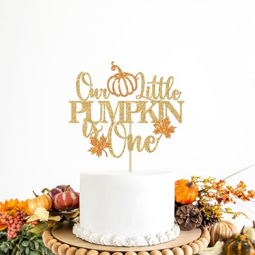 Our Little Pumpkin is One Cake Topper, Pumpkin 1st Birthday Cake Decorations, Fall Halloween Themed 1st Birthday Party Decorations, Gold Glitter