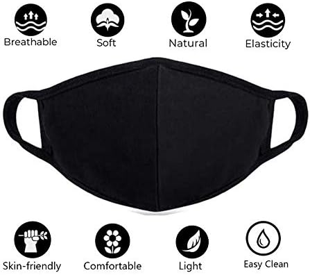 8 Pack Organic Cotton Face Cover Washable and Reusable - Black Travel Face Mask, Mouth Protection Cloth Masks with Nose Bridge Wire - Soft Fabric for Women Men Outdoor