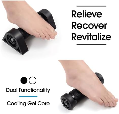 Premium Foot Roller with Cooling Gel Core - Plantar Fasciitis Relief - Portable and Deep Tissue Muscle Massage - Stabilized Urethane Wheels - Reflexology Tool