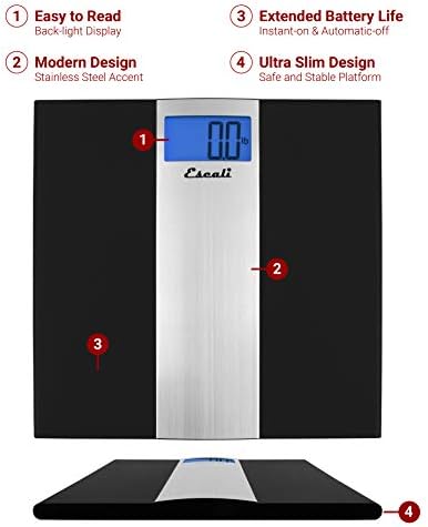 Escali Ultra Slim Digital Bathroom Scale for Body Weight, Bath Scale, High Capacity of 400 lb, Batteries Included