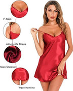 Lovasy Women Satin Nightgown Sexy Lingerie Sleepwear Silk Slip Dress V Neck Negligee Nightie Bridal Babydoll Short Nightwear
