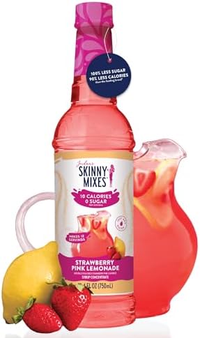 Jordan's Skinny Mixes Sugar Free Syrup, Strawberry Pink Lemonade, Fruit Flavored Water Enhancer, Drink Mix Iced Tea, Lemonade, Drinks, Low Calorie Water Flavoring, Dairy & Gluten Free, Kosher, 25.4 Fl Oz