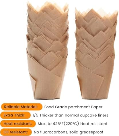 200pcs Natural Tulip Cupcake Liners for Baking Cups Unbleached European Parchment paper Tulip Muffin Liners, Cupcake Wrapper for Party, Christmas