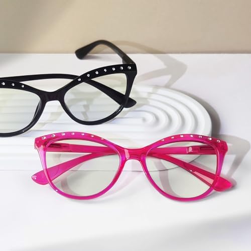 Eyekepper 4-pack Reading Glasses Blue Light Blocking for Women Cat-eye Style Rhinestone Readers +1.75