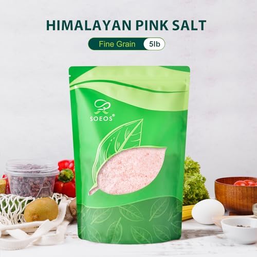 Soeos Himalayan Pink Salt, Fine Grain, 5 Lbs, Pink Himalayan Sea Salt, Salt for Grinder Refill