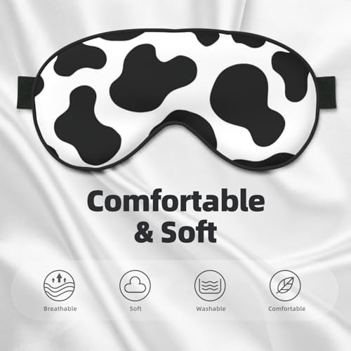 Cow Print Sleep Mask for Women Men, Soft and Comfortable Eye Mask with Adjustable Strap for Travel Yoga Nap Sleeping