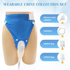 Wearable Urine Collection Bag External Catheter for Women, Reusable Portable Silicone Urinal with 1000ml and 2000ml Urine Catheter Bags,Blue
