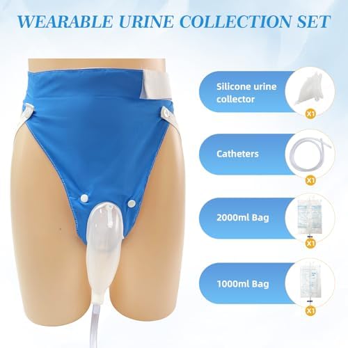 Wearable Urine Collection Bag External Catheter for Women, Reusable Portable Silicone Urinal with 1000ml and 2000ml Urine Catheter Bags,Blue