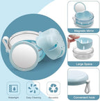 Denture Case & Cup, Travel Retainer Case with Mirror, No-Leak False Teeth Cleaning Container: Full & Partial Dentures Soaking, Denture Bath Holder for Mouth Guards, Braces, Aligners (Blue)