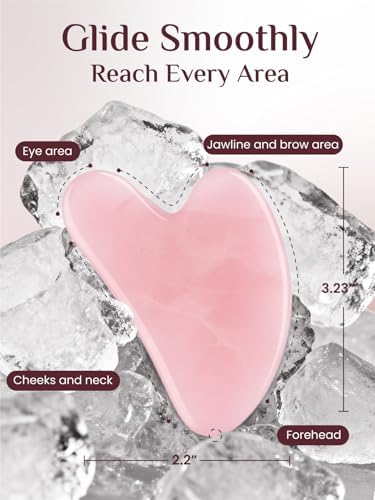 Rena Chris Gua Sha Facial Tools: Rose Quartz Guasha Tool for Face, Facial Massager (Pink)