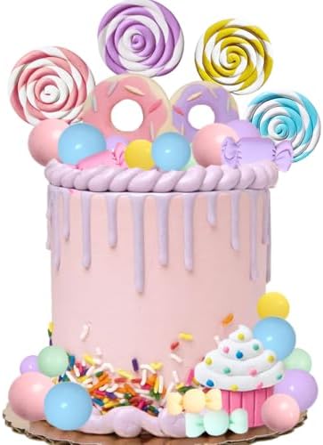 Candy Cake Topper Candyland Cake Topper with Lollipop Donut Ice Cream for Sweet Theme Cake