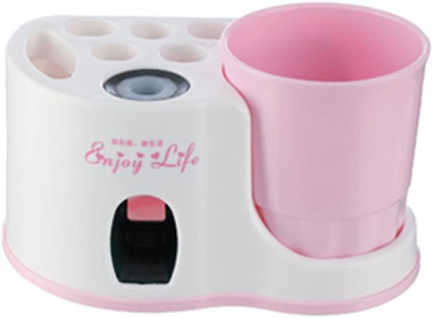 1Pc Automatic Toothpaste Dispenser with Wall Mounted Toothbrush Holder Space Saving Pink Toothpaste Squeezer for Bathroom Kitchen Storage