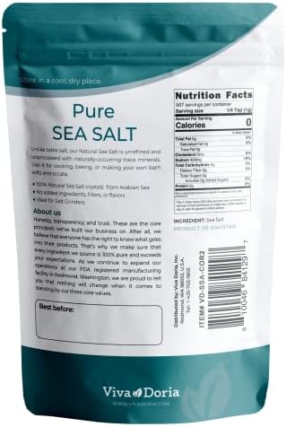 Viva Doria Pure Sea Salt, Coarse Grain, 2 lb | Ideal For Salt Grinders