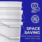 5-Gallon White Bucket Pail Container with Lid | Food Grade | Heavy-Duty 90MIL Extra Durable | Metal Handles with Plastic Grip for Easy Carrying | Multi-Use | Easy Stack and Store | BPA Free - 1 Pack