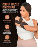 TheraCopper Copper Infused Kinesiology Tape – 2 Rolls (40 Precut Strips) – Advanced Waterproof Kinesiology Tape for Shoulder, Elbow, Bowling Wrist, Weightlifting, Muscle Strain & Joint Support (Black)