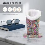 Plush Lined Eyeglasses Holder, Cute Magnetic PU Leather Glasses Stand Case for Women Men Kids