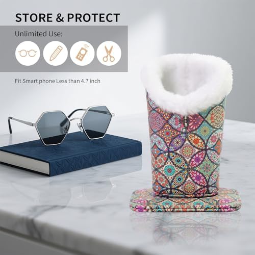 Plush Lined Eyeglasses Holder, Cute Magnetic PU Leather Glasses Stand Case for Women Men Kids