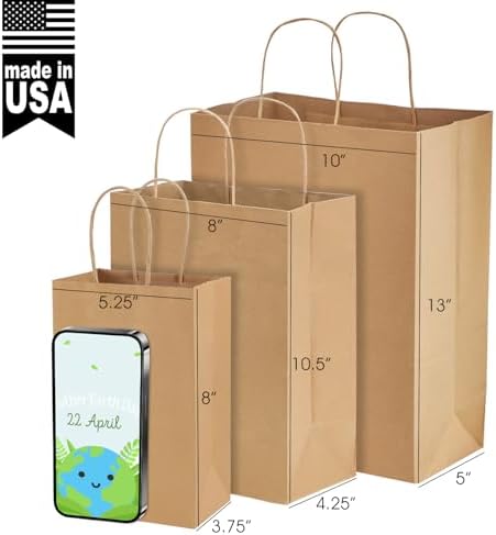 MESHA Gift Paper Bags Brown 5.25x3.75x8 Inch 20 Pack,Kraft Gifts Shopping Bags with Handles,Small Craft Size for Merchandise Grocery Retail Birthday Kids Party Favors Wedding Graduation(Made in USA)
