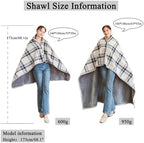 forestfish Fleece Wearable Blanket, Plaid Lap Blanket Comfy Poncho Throw with Buttons for Bed Sofa Office, Grey-White