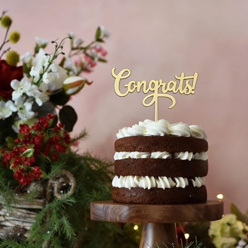 Golden Congrats Cake Topper-Acrylic Congratulations 2026 Graduation Cake Decor-Complete Party Supplies for 2026 High School & College & Senior Celebrations