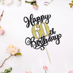 PALASASA Black Gold Happy 60th Birthday Cake Topper- Glitter Cheers to 60 Years Birthday Cake Pick 60 Fabulous Cake Decoration, 60th Birthday/Anniversary Party Cake Decoration