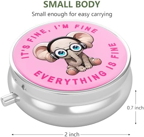 Nipichsha Pill Box, Small Pill Case for Purse & Pocket, Cute Travel Medicine Organizer, Portable Medicine Container Holder to Hold Vitamins, Medication, Fish Oil & Supplement, Pink Pretty Elephant